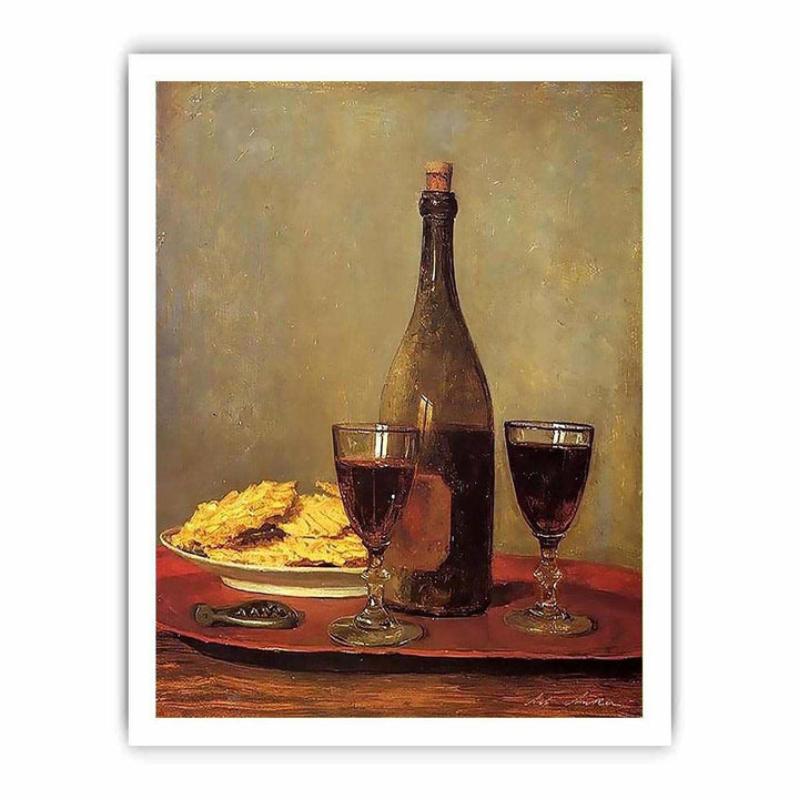 Still Life: Two Glass of Red Wine by Albert Anker