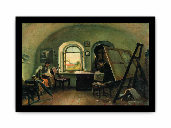 I. I. Shishkin and A. V. Gine in the Studio on the Valaam Island