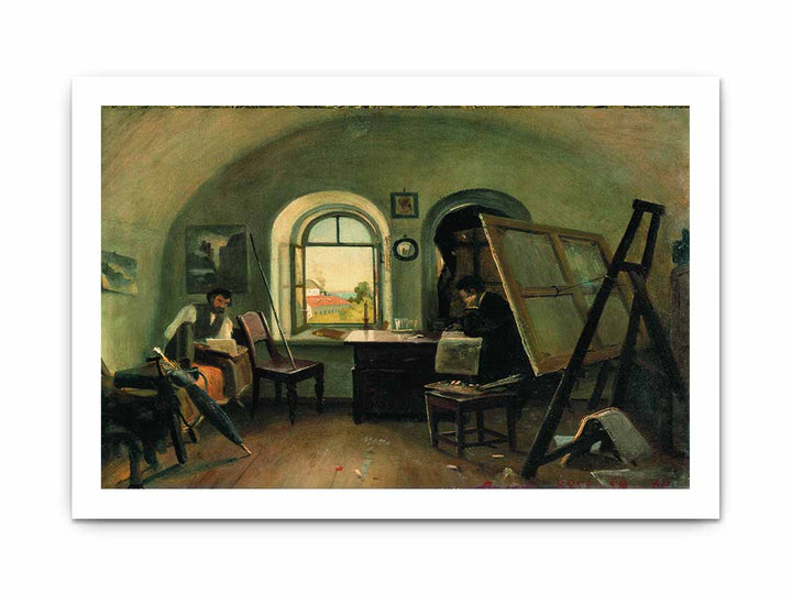 I. I. Shishkin and A. V. Gine in the Studio on the Valaam Island