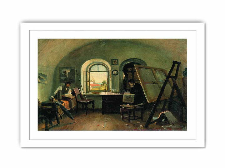 I. I. Shishkin and A. V. Gine in the Studio on the Valaam Island