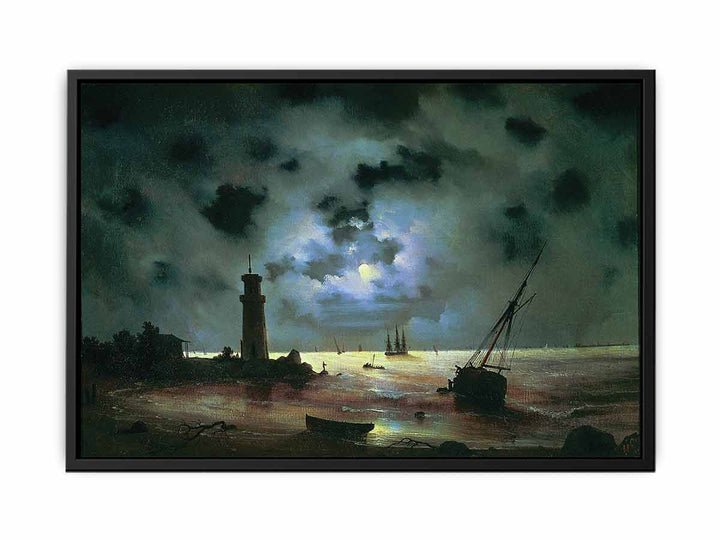 Sea coast at night. Near the beacon
