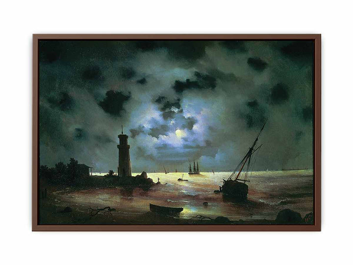 Sea coast at night. Near the beacon