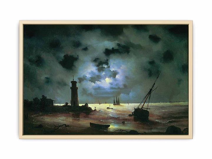 Sea coast at night. Near the beacon