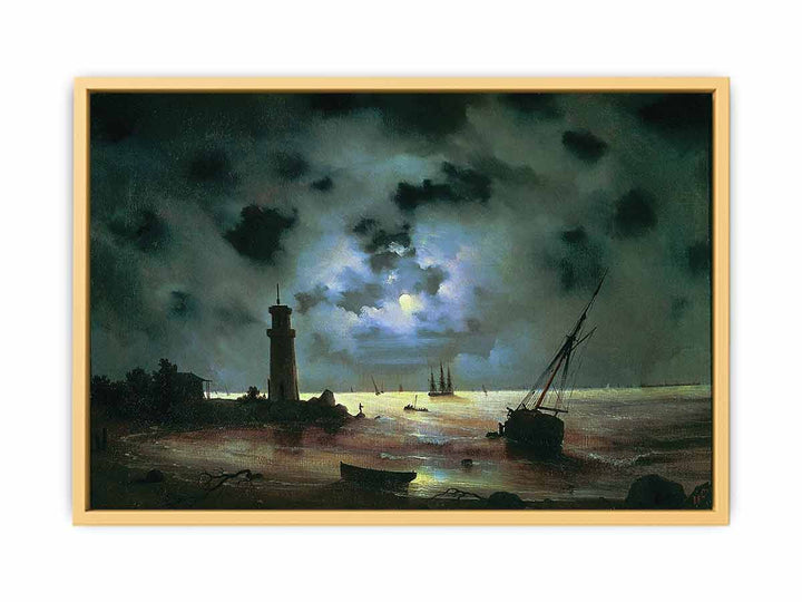 Sea coast at night. Near the beacon