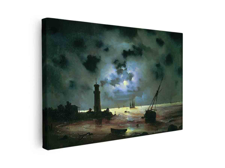 Sea coast at night. Near the beacon