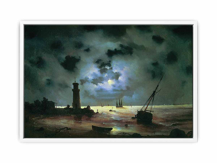 Sea coast at night. Near the beacon