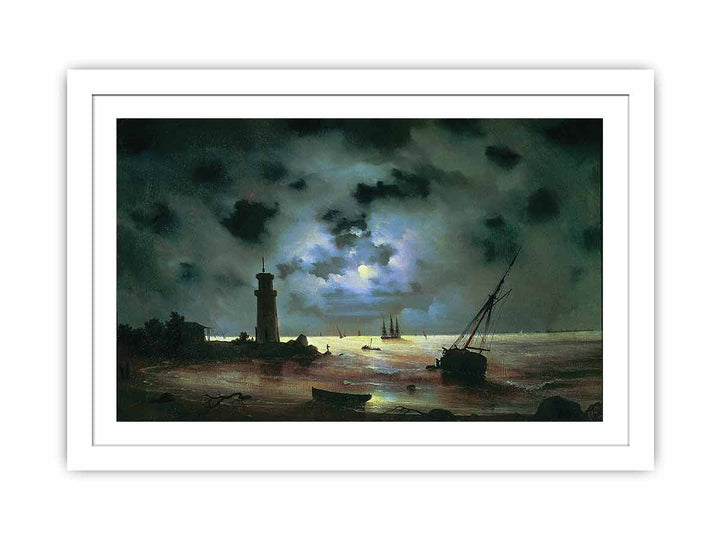 Sea coast at night. Near the beacon