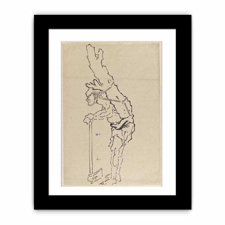 Drawing of Man Resting on Axe and Carrying Part of Tree Trunk on His Back