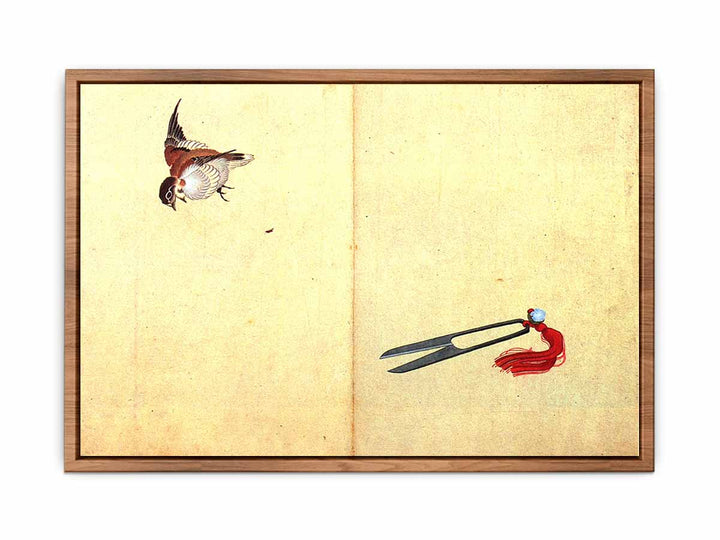 Pair of sissors and sparrow