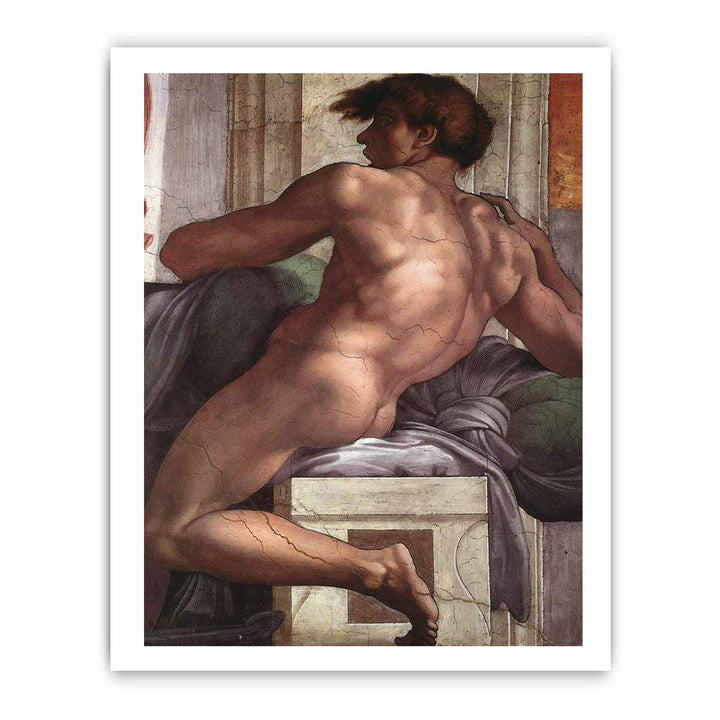 Ceiling of the Sistine Chapel: Ignudi, next to Separation of Land and the Persian Sybil [right]