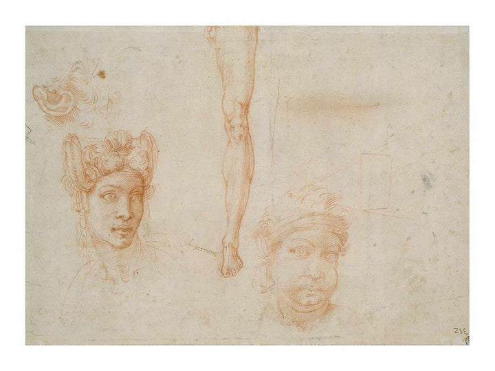 Studies of Heads, an Ear, and a Leg (verso)

