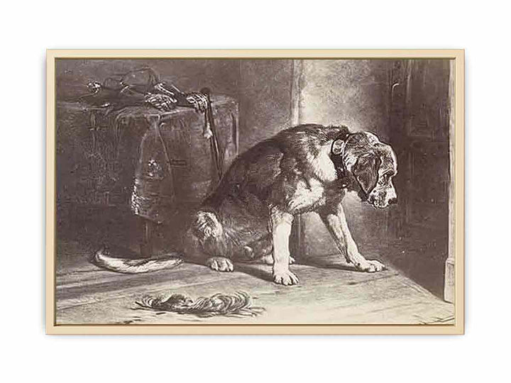 Fotoreproductie van een prent naar een schilderij van Edwin Henry Landseer"Suspense" Landseer