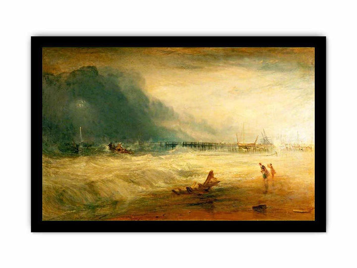 Lifeboat and Manby Apparatus going off to a stranded vessel making signal blue lights of distress , c.1831