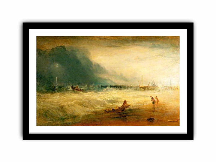 Lifeboat and Manby Apparatus going off to a stranded vessel making signal blue lights of distress , c.1831