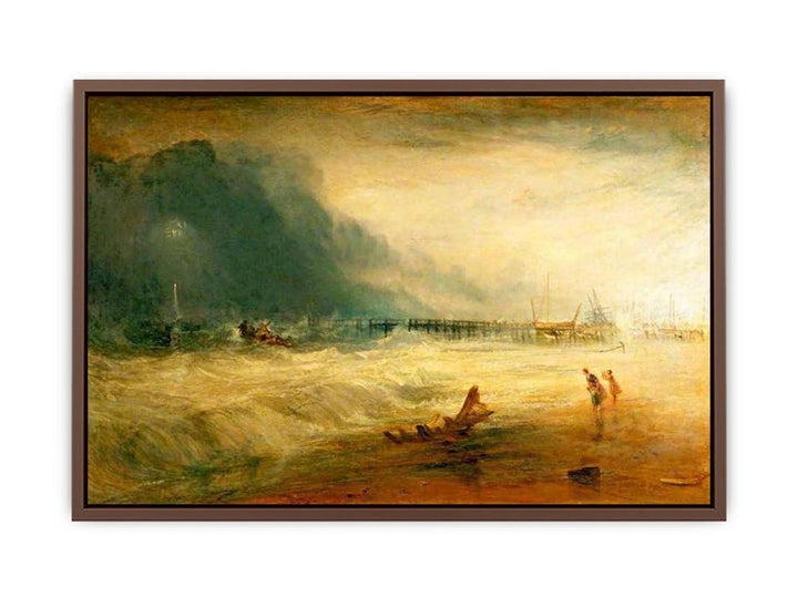 Lifeboat and Manby Apparatus going off to a stranded vessel making signal blue lights of distress , c.1831