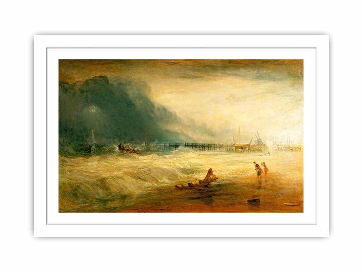 Lifeboat and Manby Apparatus going off to a stranded vessel making signal blue lights of distress , c.1831