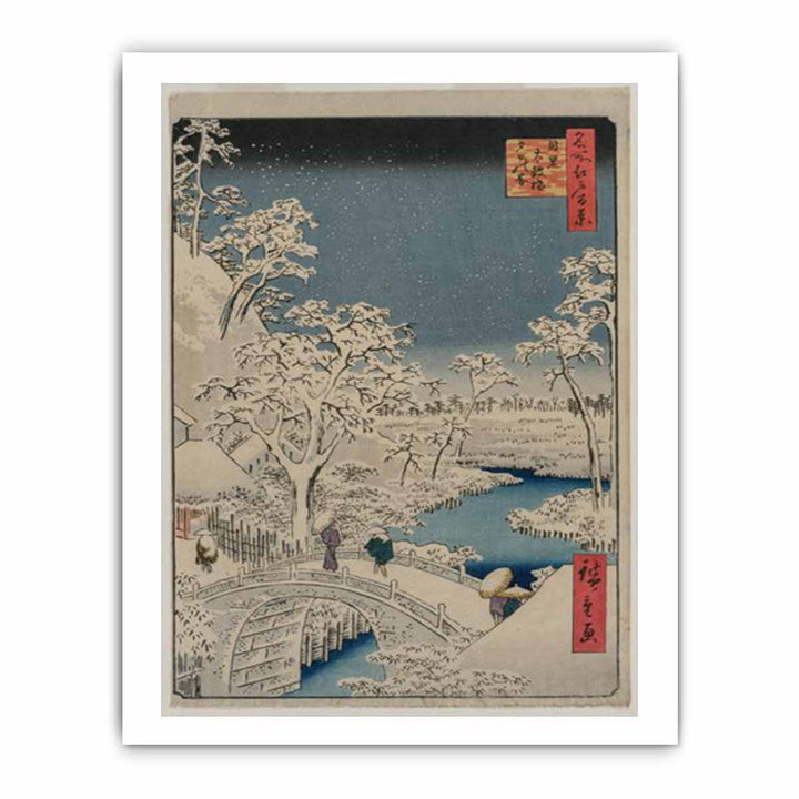 Drum bridge and Setting Sun Hill at Meguro from the series 100 Views of Edo Painting