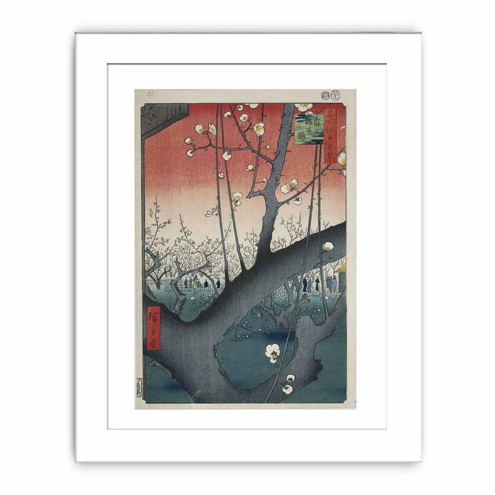 De pruimenboomgaard te Kameido Kameido umeyashiki (titel op object) Honderd beroemde gezichten op Edo (serietitel) Meisho Edo hyakkei
