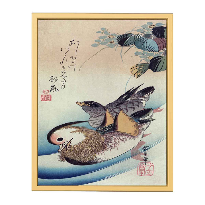 Mandarin duck woodcut