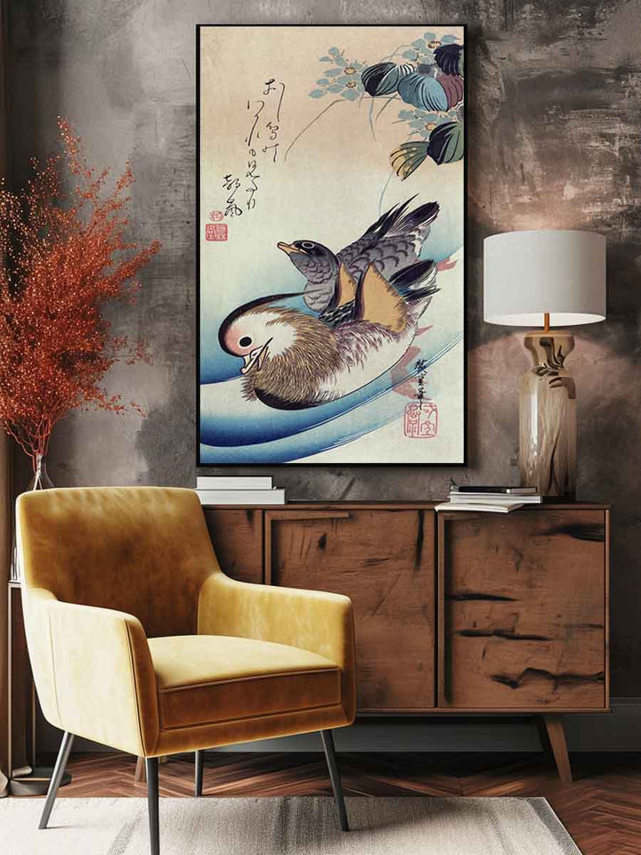 Mandarin duck woodcut