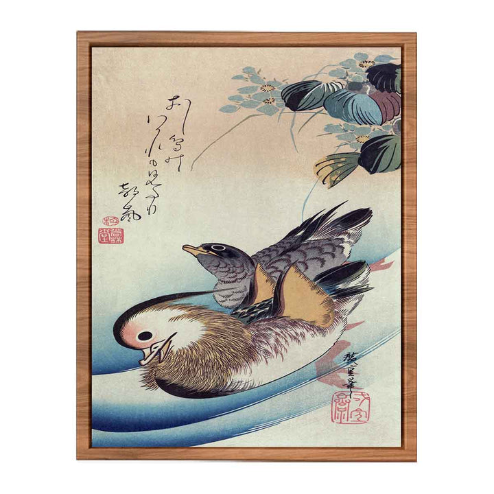 Mandarin duck woodcut