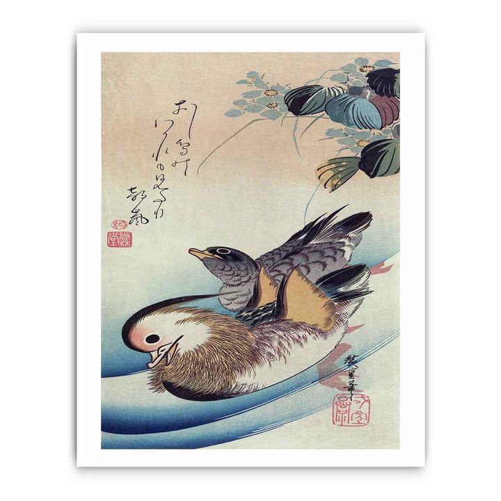 Mandarin duck woodcut