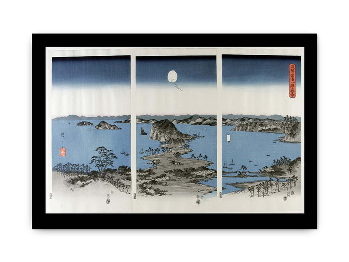 Utagawa (Ando) Hiroshige (1797-1858), Panorama van de acht beroemde Dorps- en stadsgezichten bij Kanazawa bij volle maan