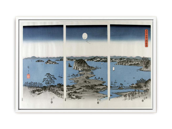 Utagawa (Ando) Hiroshige (1797-1858), Panorama van de acht beroemde Dorps- en stadsgezichten bij Kanazawa bij volle maan