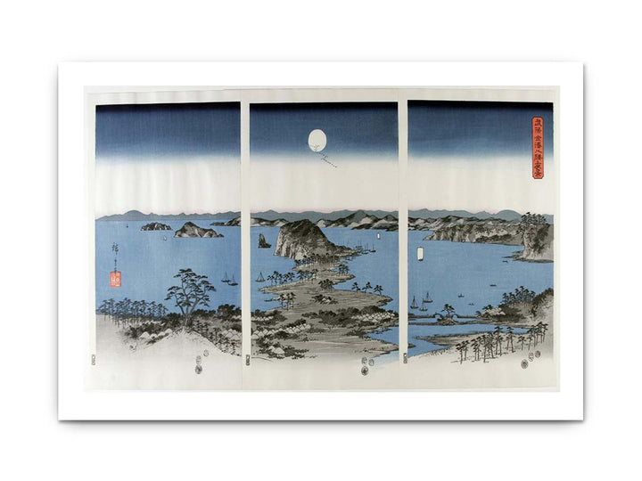 Utagawa (Ando) Hiroshige (1797-1858), Panorama van de acht beroemde Dorps- en stadsgezichten bij Kanazawa bij volle maan