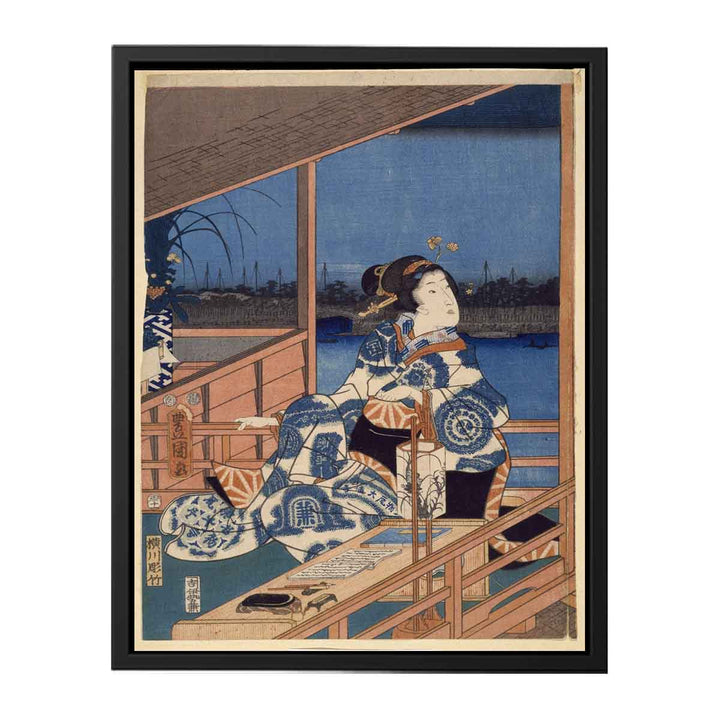 Moonlight View of Tsukuda with Lady on a Balcony