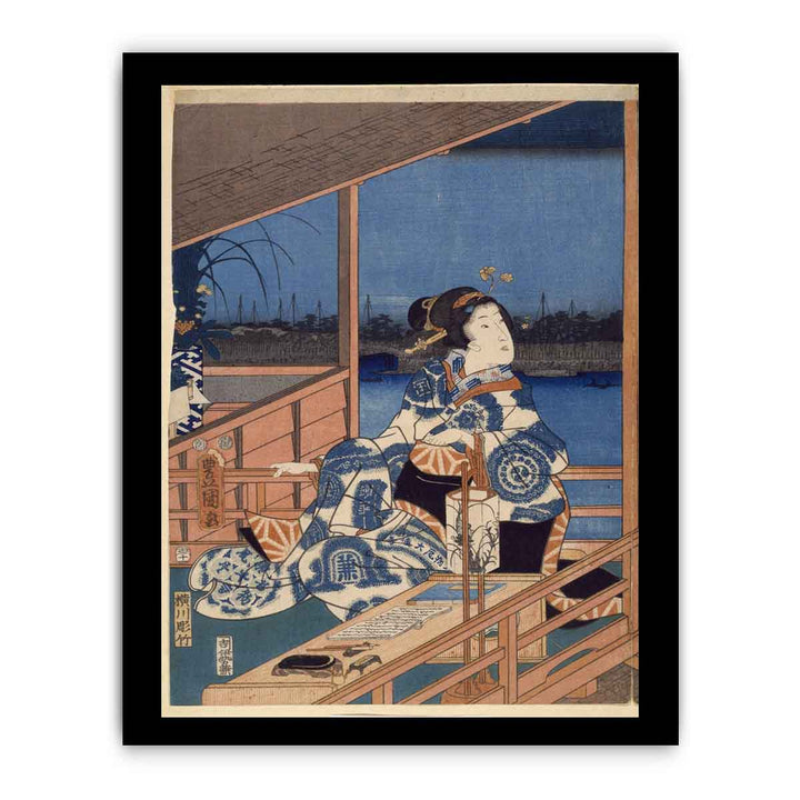 Moonlight View of Tsukuda with Lady on a Balcony