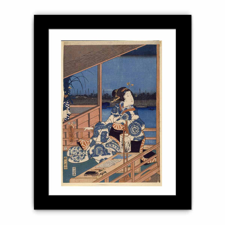 Moonlight View of Tsukuda with Lady on a Balcony