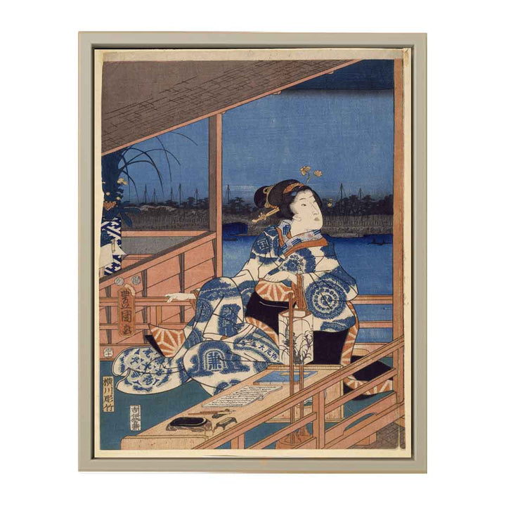 Moonlight View of Tsukuda with Lady on a Balcony