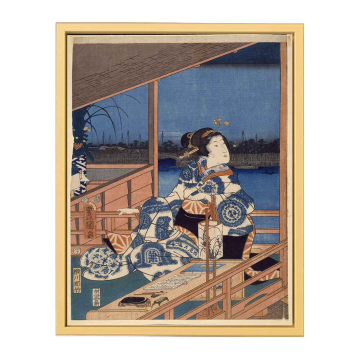 Moonlight View of Tsukuda with Lady on a Balcony