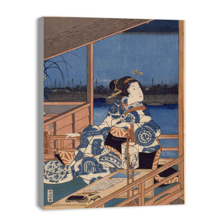 Moonlight View of Tsukuda with Lady on a Balcony