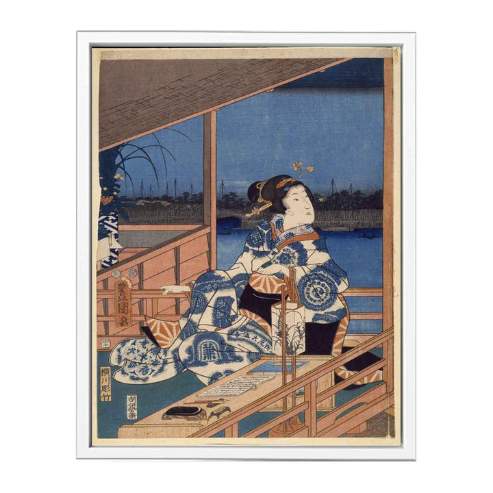 Moonlight View of Tsukuda with Lady on a Balcony