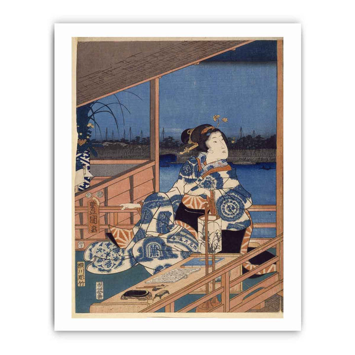 Moonlight View of Tsukuda with Lady on a Balcony