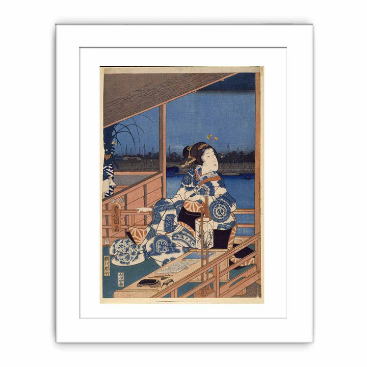 Moonlight View of Tsukuda with Lady on a Balcony