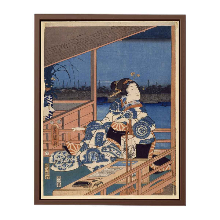 Moonlight View of Tsukuda with Lady on a Balcony