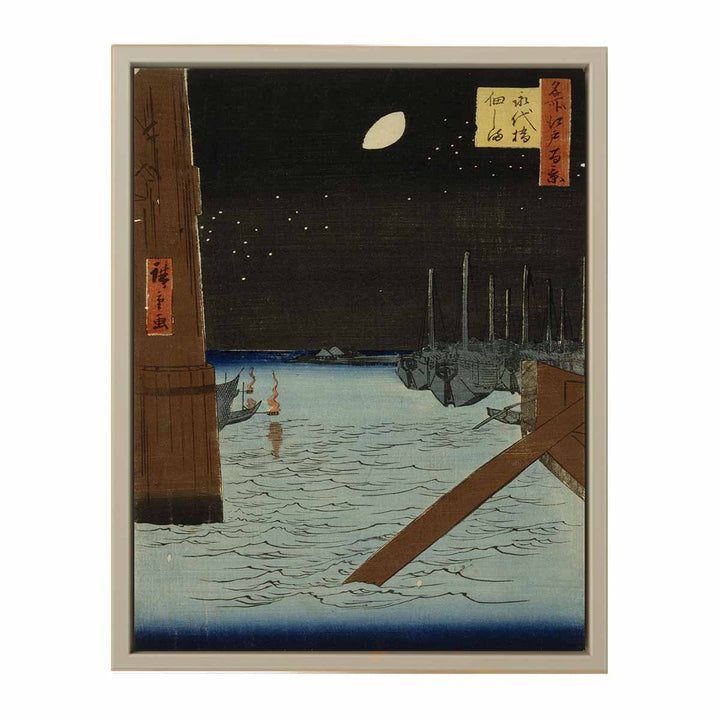Moon over Ships Moored at Tsukuda Island from Eitai Bridge