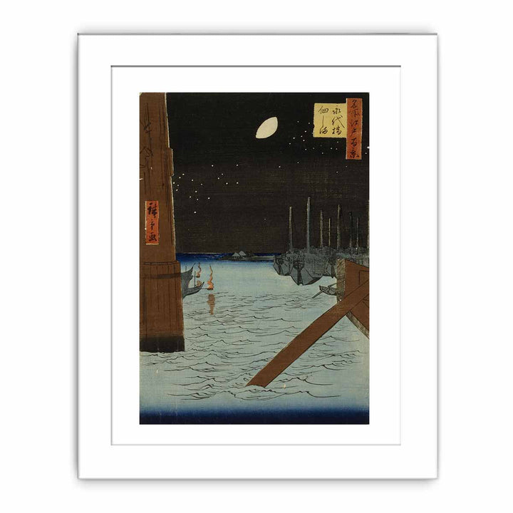 Moon over Ships Moored at Tsukuda Island from Eitai Bridge