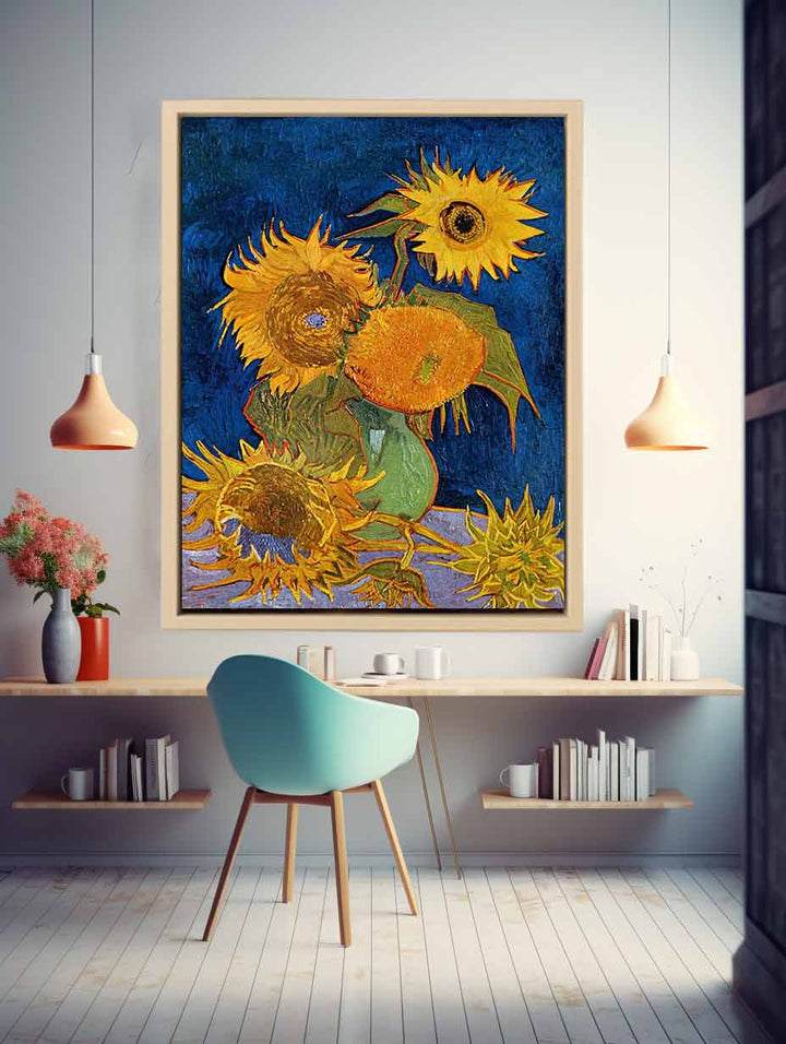 Sunflowers On Blue By Van Gogh