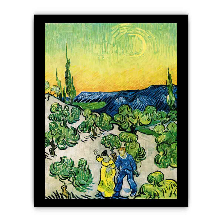 Couple In Olive tree with Crescent Moon Glish Painting