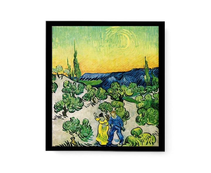 Couple In Olive tree with Crescent Moon Glish Painting