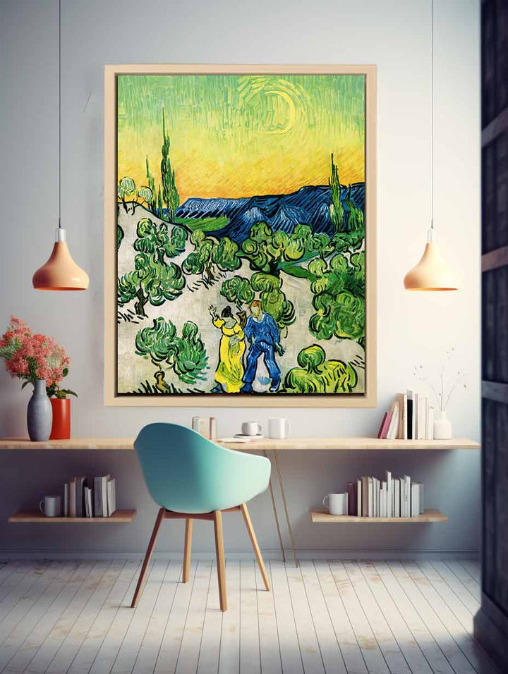 Couple In Olive tree with Crescent Moon Glish Painting