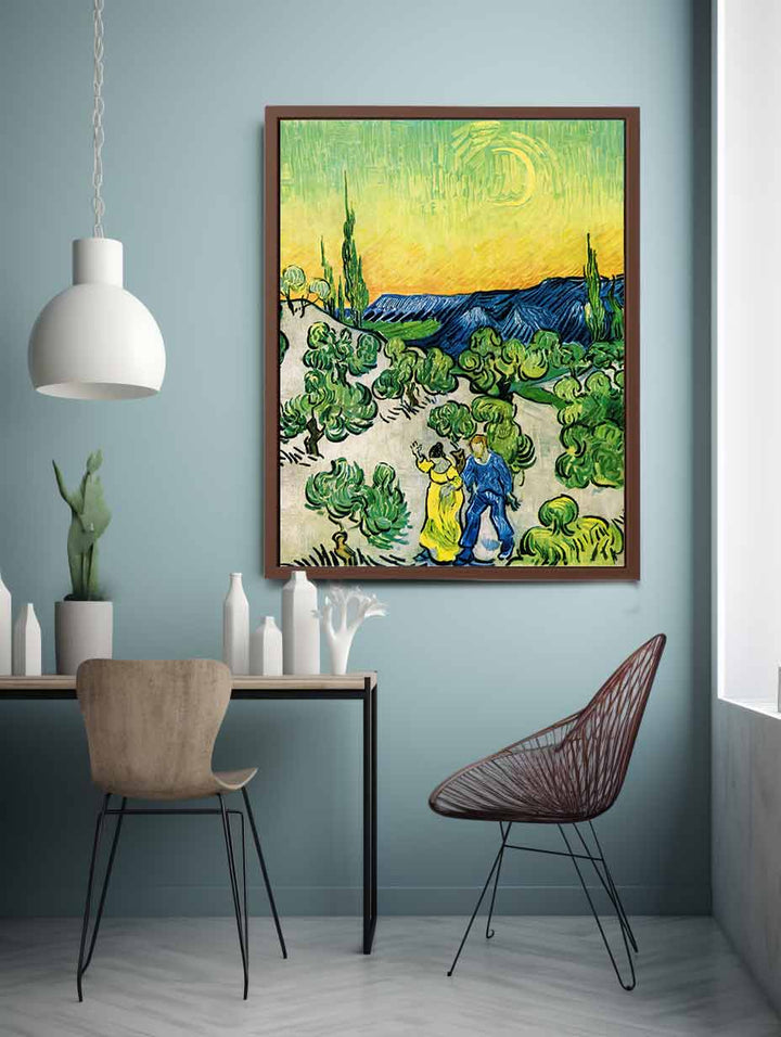 Couple In Olive tree with Crescent Moon Glish Painting