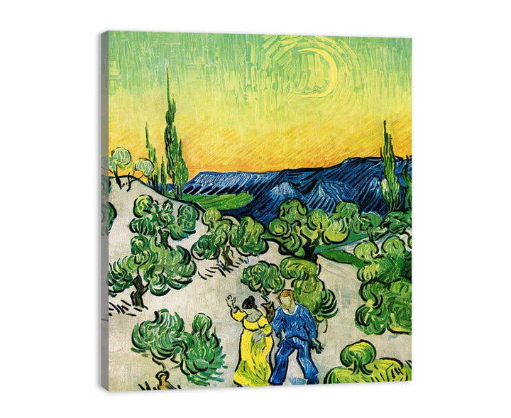 Couple In Olive tree with Crescent Moon Glish Painting