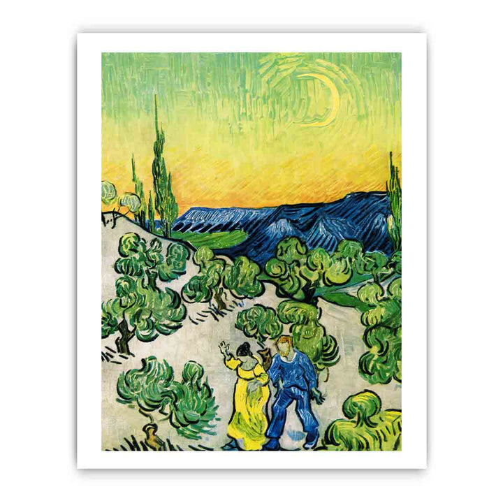 Couple In Olive tree with Crescent Moon Glish Painting
