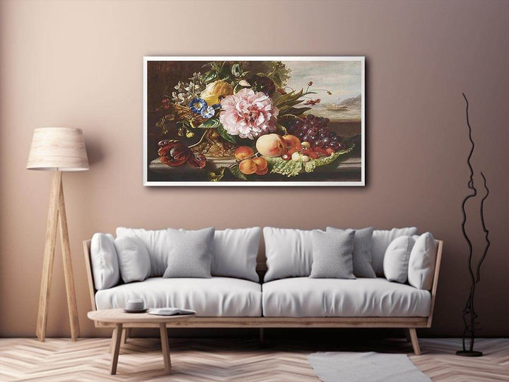 A Still Life With Flowers And Fruit