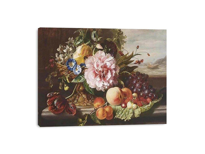 A Still Life With Flowers And Fruit